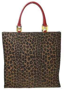 Fendi Brown Canvas Leopard Tote Handbag